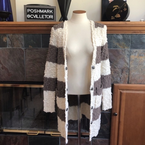 Free People Long Thick Cardigan Striped Button XS - Picture 3 of 6